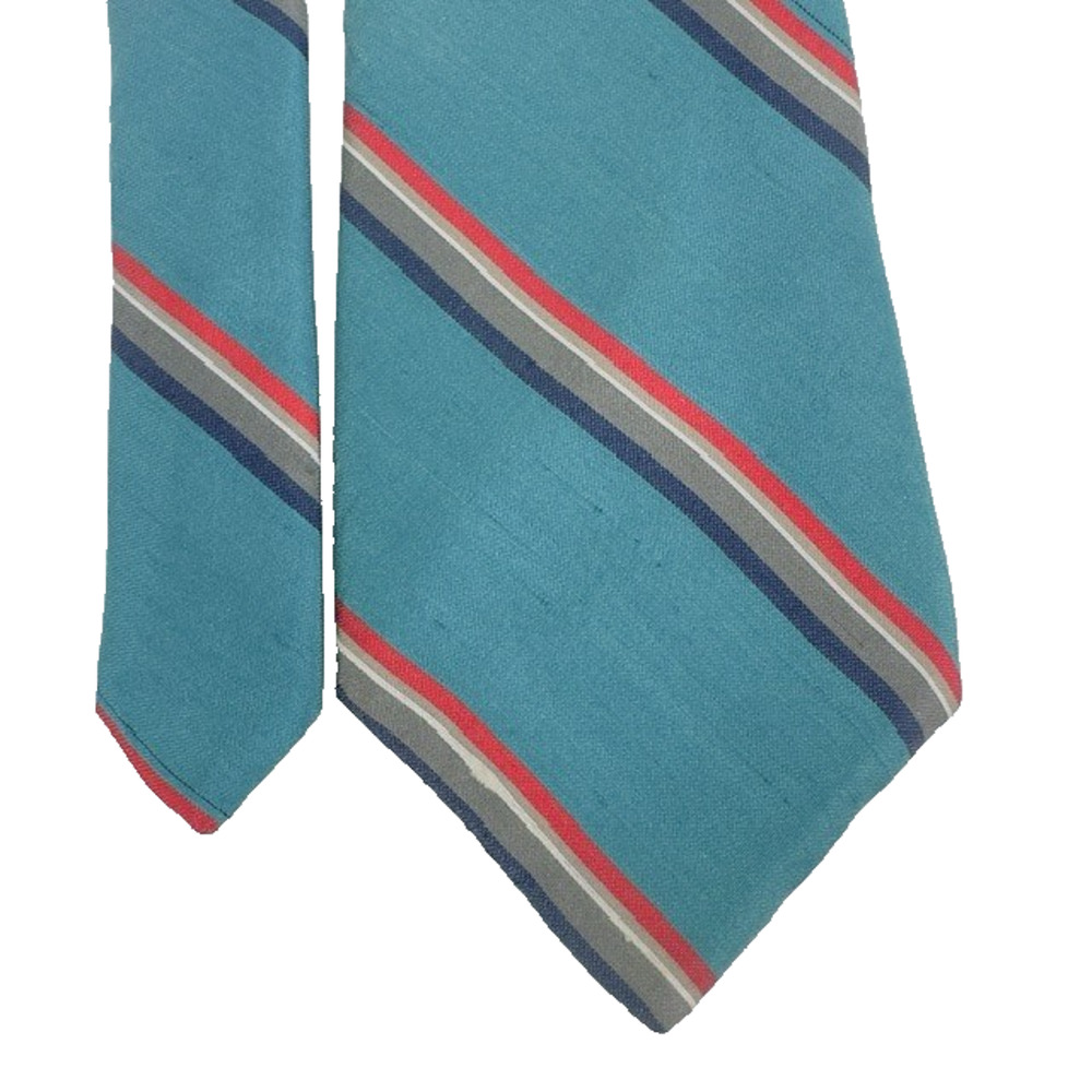 Brownstone Necktie Aqua w/red/navy/Brown Stripes Silk USA Preppy Business VTG